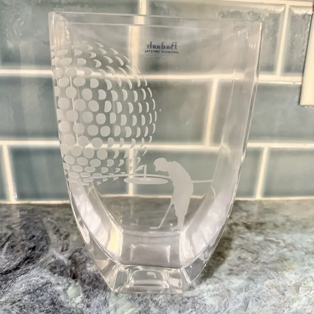 Badash Crystal Golf Vase 8” Tall Etched EUC